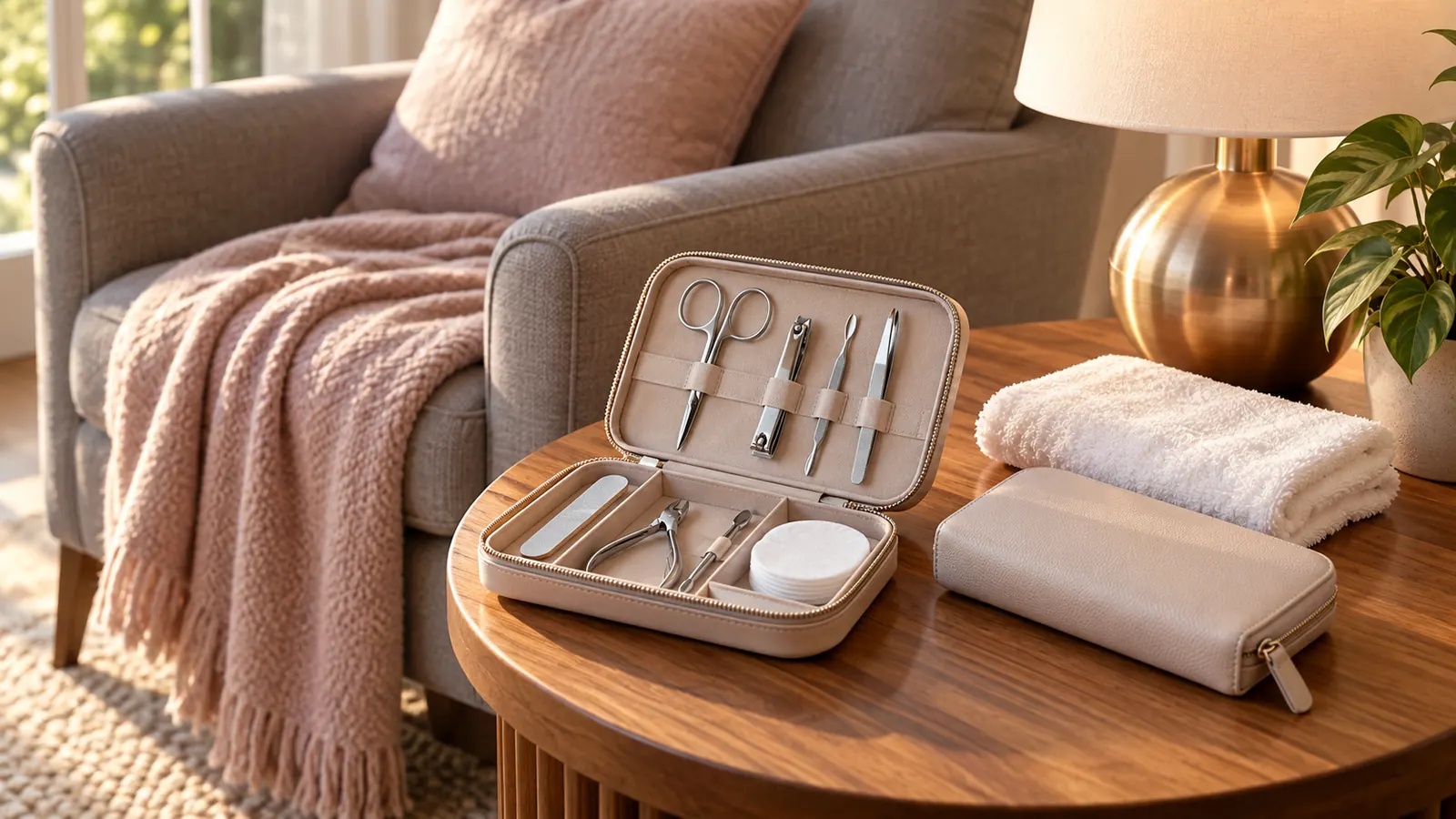 A cozy living room ready for a home manicure